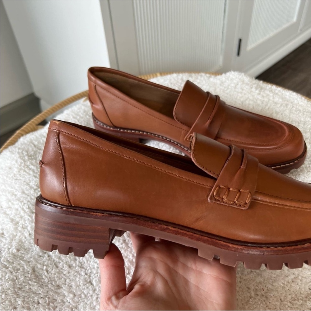 Madewell Brown Leather Lug Sole Penny Loafers - Picture 2 of 15
